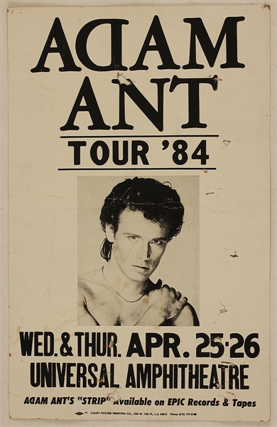 Adam Ant Original 1984 Concert Poster