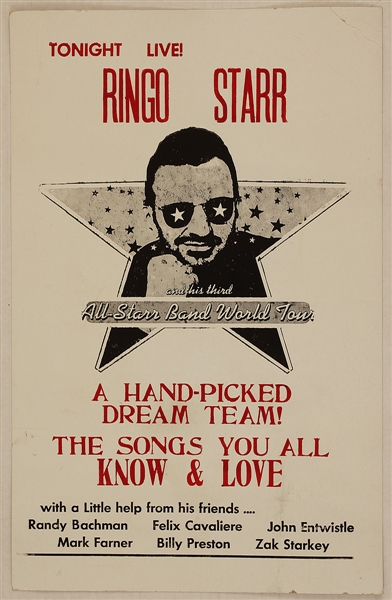Ringo Starr and His All-Star Band World Tour Original Concert Poster Featuring John Entwistle and More