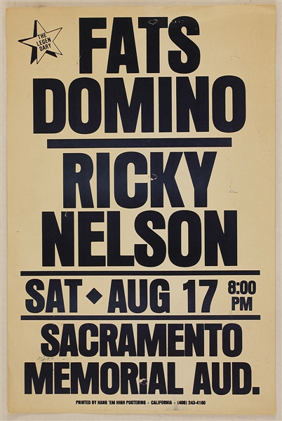 Fats Domino/Ricky Nelson Original Concert Poster