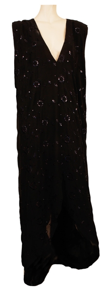 Liza Minnelli Owned & Worn Long Sleeveless Black Dress with Sequins
