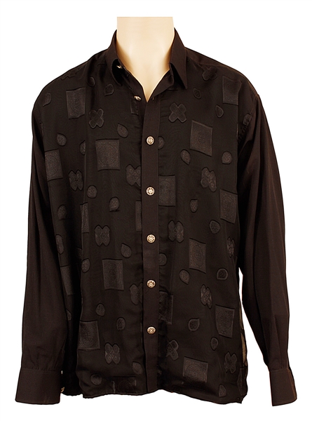 Michael Jackson Owned & Worn Long Sleeved Black on Black Print Shirt