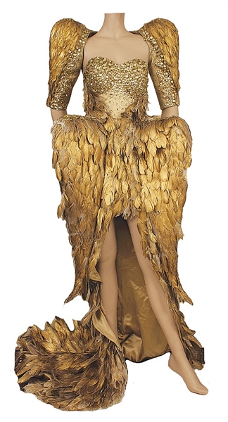 Katy Perry "The X Factor U.K." Stage Worn Magnificent Custom Gold Feathered Dress