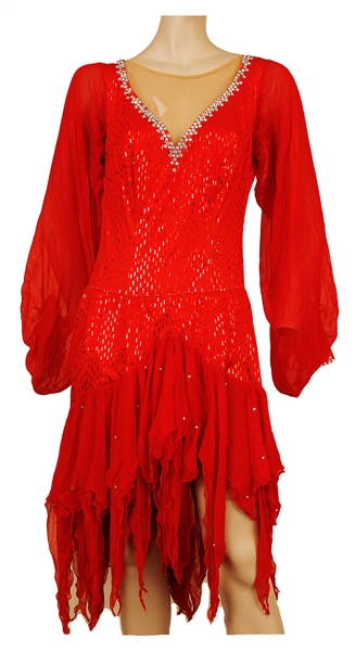 Stevie Nicks Owned & Worn Red Elaborately Embellished Dress