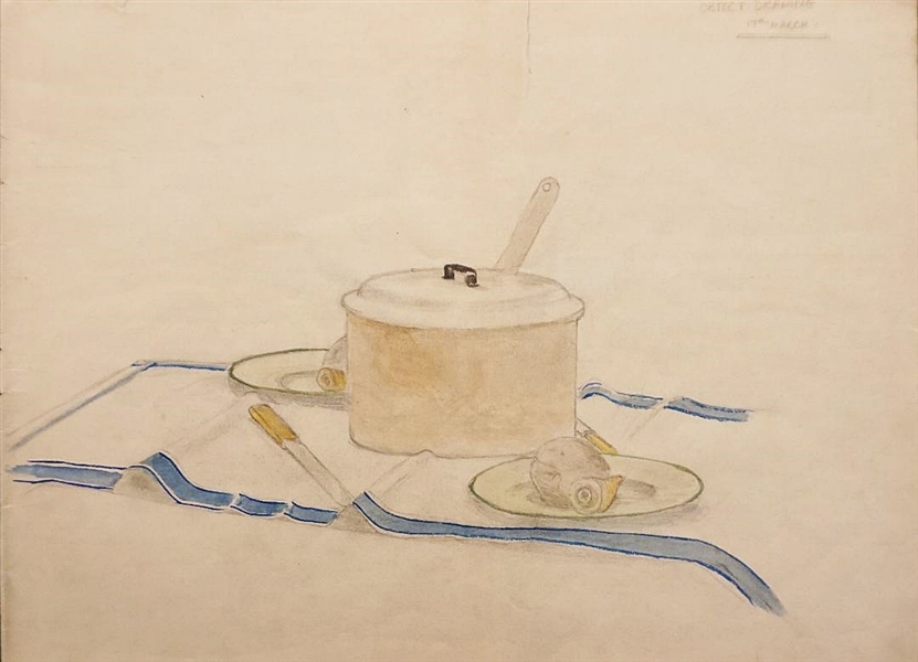 Paul McCartney Original 1957 Double Sided Watercolor Painting Titled "Object Drawing 17th March" And "Mystery P"