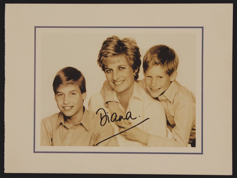 Princess Diana Signed Royal Picture Card with William and Harry