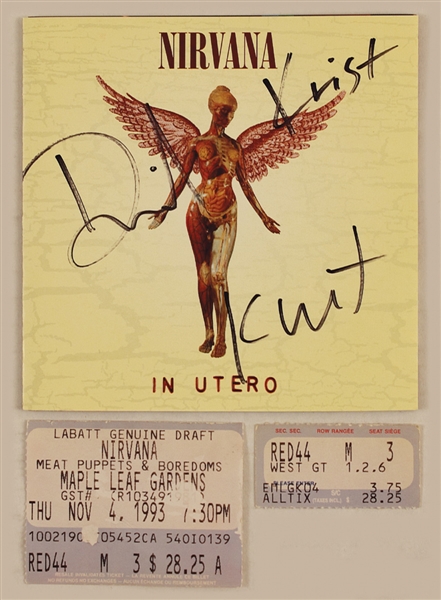 Nirvana Signed "In Utero" C.D. Insert and Concert Ticket
