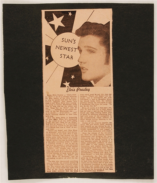 Elvis Presley "Suns Newest Star" Original Newspaper Clipping