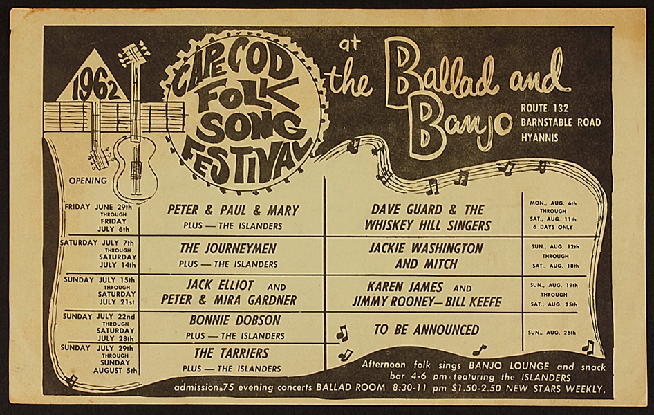 Peter, Paul and Mary/Jack Elliot Original Circa 1962 Concert Flyer