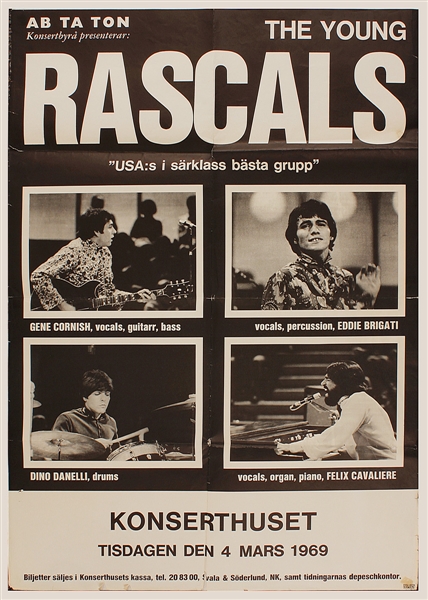 The Young Rascals 1969 Original Over-Sized One Sheet Swedish Concert Poster