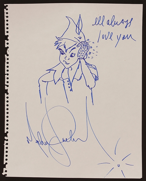 Michael Jackson Signed and Inscribed "Peter Pan with Crystal Glove" Drawing