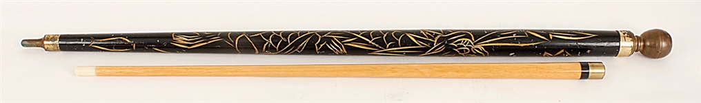 Elvis Presley Elaborately Engraved Black Cane/Pool Cue Given by Elvis to Dottie Rambo  