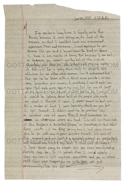 Tupac Shakur Handwritten & Signed Love Letter to Madonna from Prison 