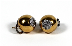 Madonna Owned and Re-Gifted 18K Gold Ball Earrings with Pavé Diamonds