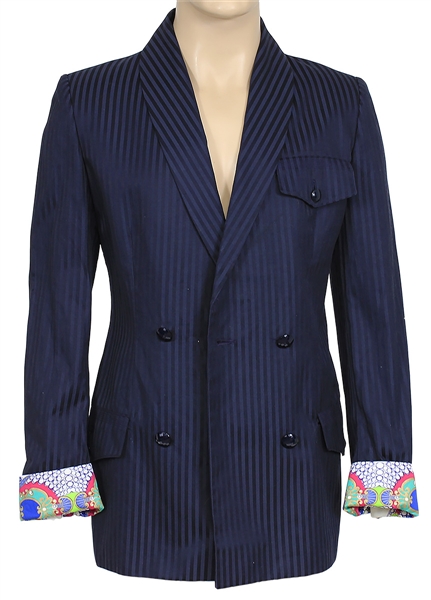 Prince Stage Worn Versace Navy Blue and Black Pinstriped Jacket