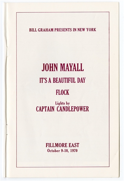 John Mayall Original 1970 Fillmore East Concert Program