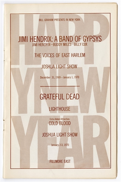 Jimi Hendrix/Grateful Dead 1969-1970 Original Fillmore East Concert Program