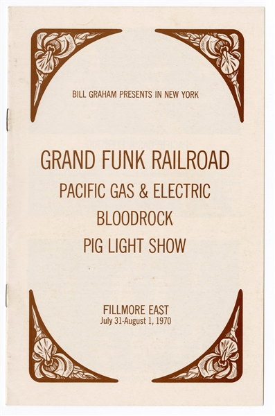 Grand Funk Railroad Original 1970 Fillmore East Concert Program
