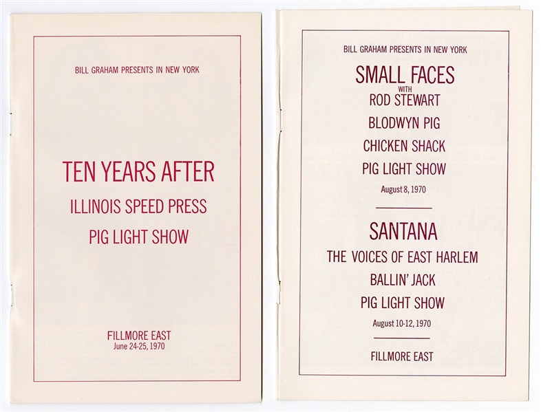 Ten Years After Original 1970 Fillmore East Concert Program and Small Faces/Santana Original Fillmore East Concert Program