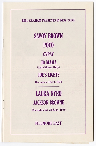 Savoy Brown/Poco/Laura Nyro/Jackson Browne Original 1970 Concert Program