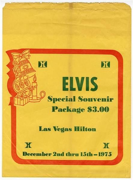 Elvis Presley Original 1975  Las Vegas Hilton Souvenir Package Bag Yellow