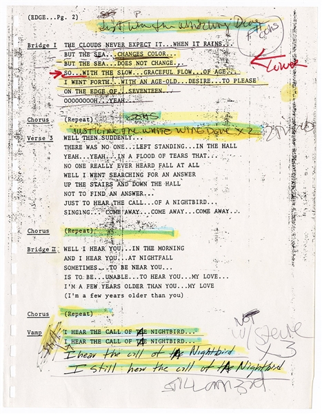 Stevie Nicks Hand-Annotated "Edge of Seventeen" and  "Freedom" Lyrics with Copy of "Desert Angel" Annotated Lyrics