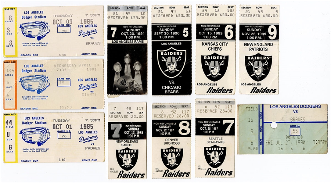 Los Angeles Dodgers, Raiders and Rams Ticket Archive