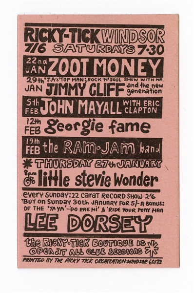 Eric Clapton, Little Stevie Wonder, Jimmy Cliff and More Original 1966 Concert Handbill