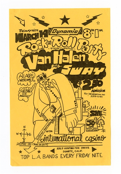 Van Halen/Sway Early Original International Casino Concert Handbill