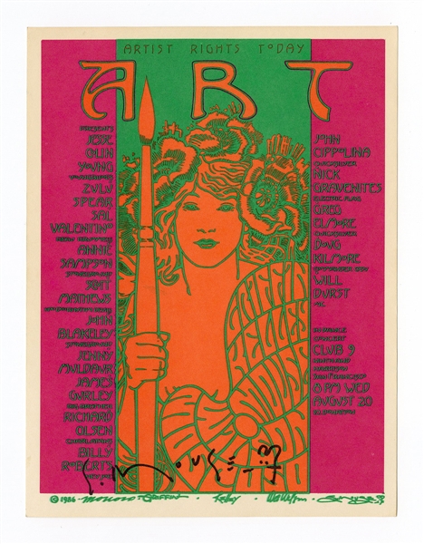 Jerry Garcia, Merl Saunders Original Artists Rights Today "ART"  Stanley Mouse Signed Concert Handbills (2) 