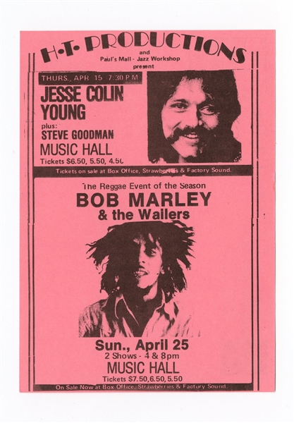 Bob Marley Original 1976 Music Hall Concert Handbill