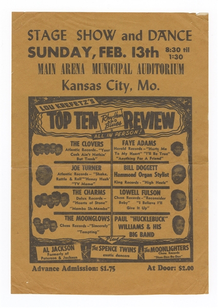 1955 Bill Dogget, Lowell Fulson, Moonglows Top Ten Rhythm and Blues Review Original Concert Handbill