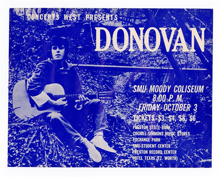 Donovan Original 1968 SMU Moody Coliseum Concert Handbill 