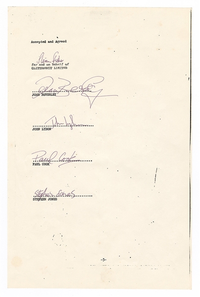 Sex Pistols 1977 Signed Royalty Agreement