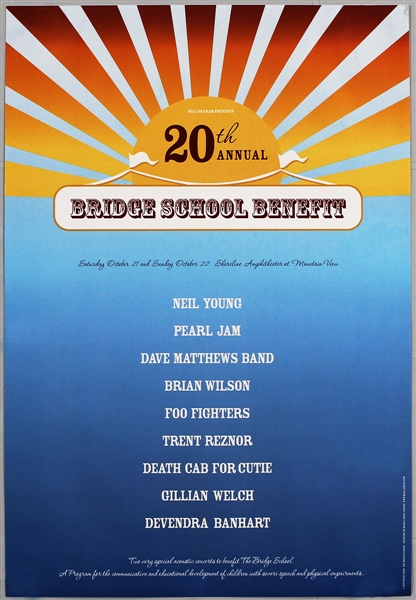 20th Annual Bridge School Benefit Concert Poster Featuring Neil Young, Pearl Jam and More