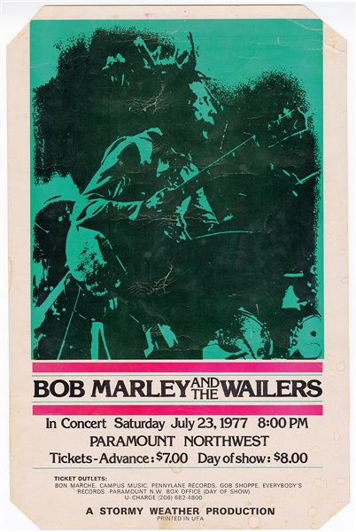 Bob Marley and The Wailers Original 1977 Paramount Northwest Concert Poster