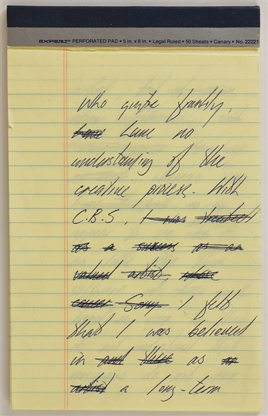 George Michael Handwritten Notes Regarding His 1992 Legal Case Against Sony