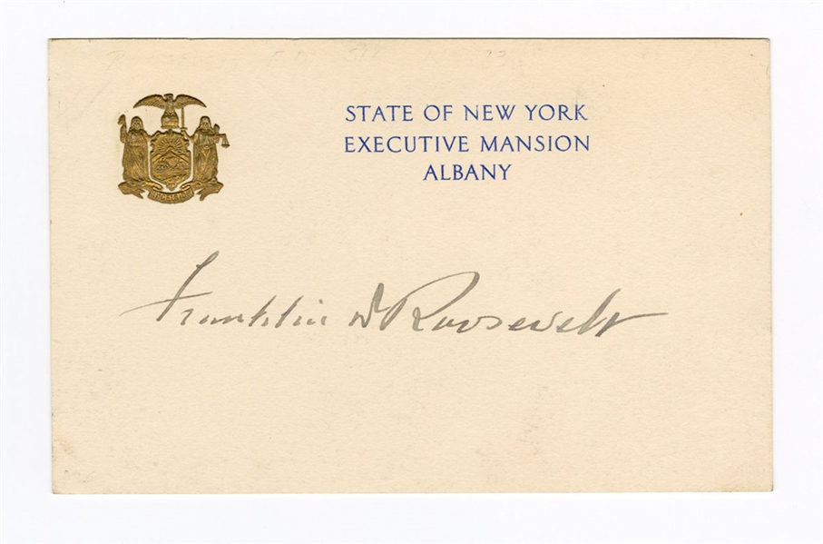 Franklin D. Roosevelt Signed Governor’s Executive Mansion Card JSA Authentication