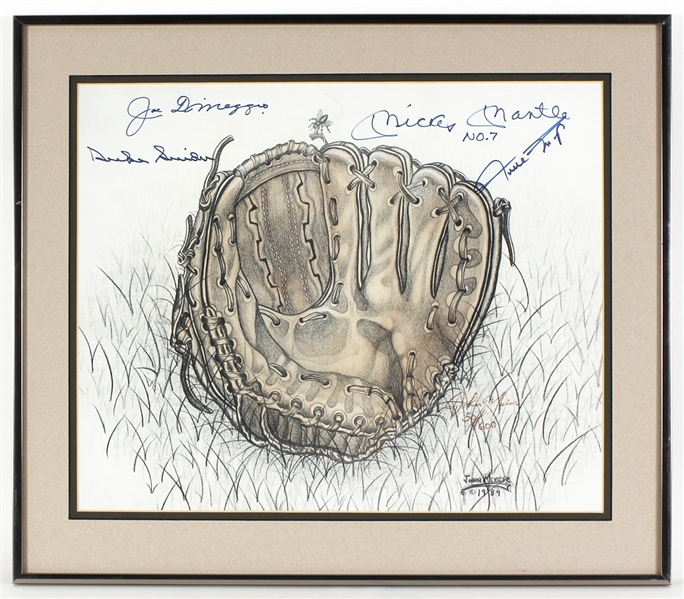 Mickey Mantle, Joe DiMaggio, Willie Mays, Duke Snider Signed Numbered Lithograph JSA Guarantee