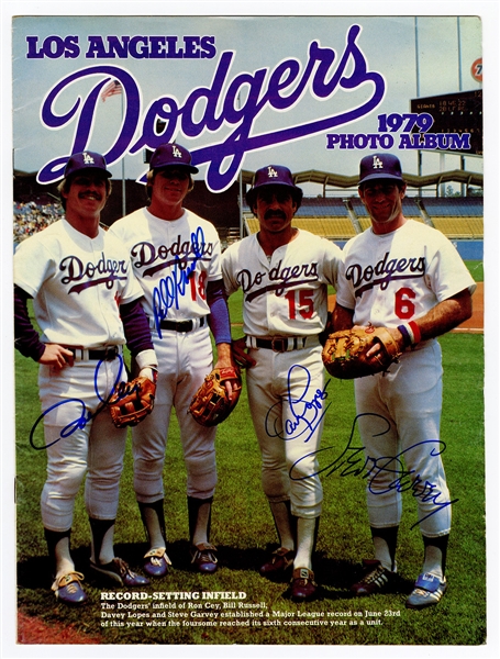 L.A. Dodgers 1979 Infield Signed Photo Signed by Steve Garvey, Davey Lopez, Bill Russell, Ron Cey JSA Authentication
