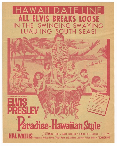 Elvis Presley Original "Paradise, Hawaiian Style" Promotional "Hawaii Dateline" Movie News Flyer