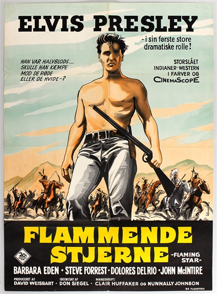 Elvis Presley Original Danish "Flaming Star" Movie Poster