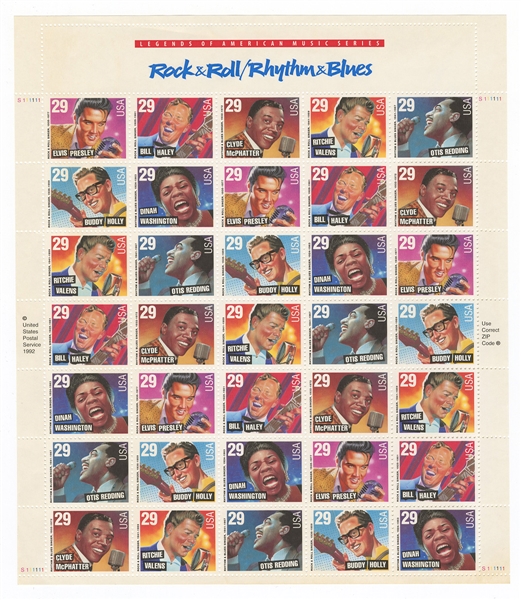 Elvis Presley Sheet of Legends of American Music Series Rock & Roll/Rhythm & Blues Stamps