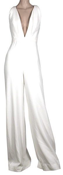 Kylie Jenner Bellami Beauty Bar Worn Max Azria Atelier Plunging White Jumpsuit