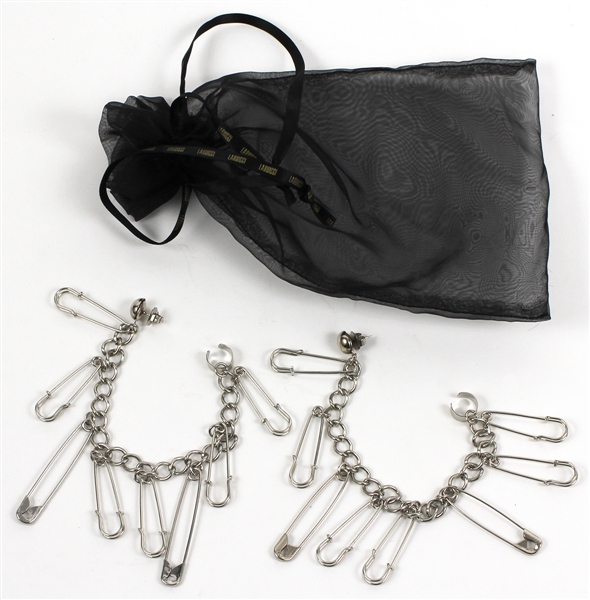 Lady Gaga "Jazz and Piano" Stage Worn Laruicci Costume Silver Dangling Paper Clip Earrings 