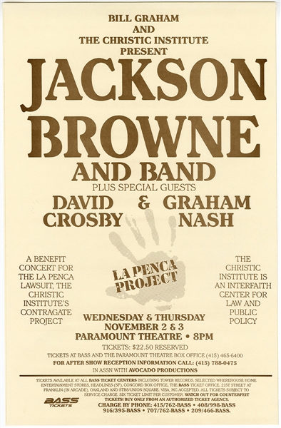 Jackson Browne, David Crosby and Graham Nash Original Concert Poster