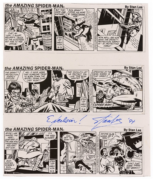Stan Lee Signed "The Amazing Spider-Man" Cartoon Strip Print JSA LOA