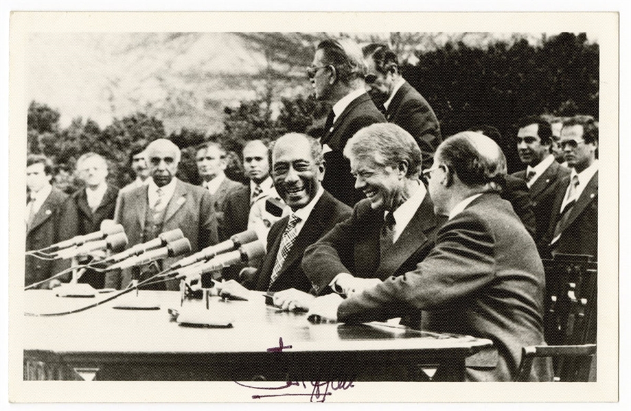 Anwar Sadat and Menachem Begin Signed Camp David Peace Accord Photograph with President Jimmy Carter JSA LOA
