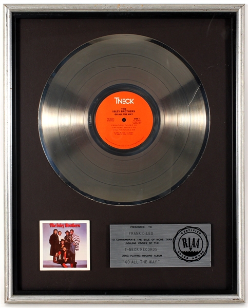 Isley Brothers "Go All The Way"  Original RIAA Platinum Record Album Award Presented to Frank DiLeo
