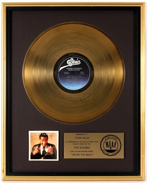 Luther Vandross "Never Too Much" Original RIAA Gold Record Album Award Presented to Frank DiLeo