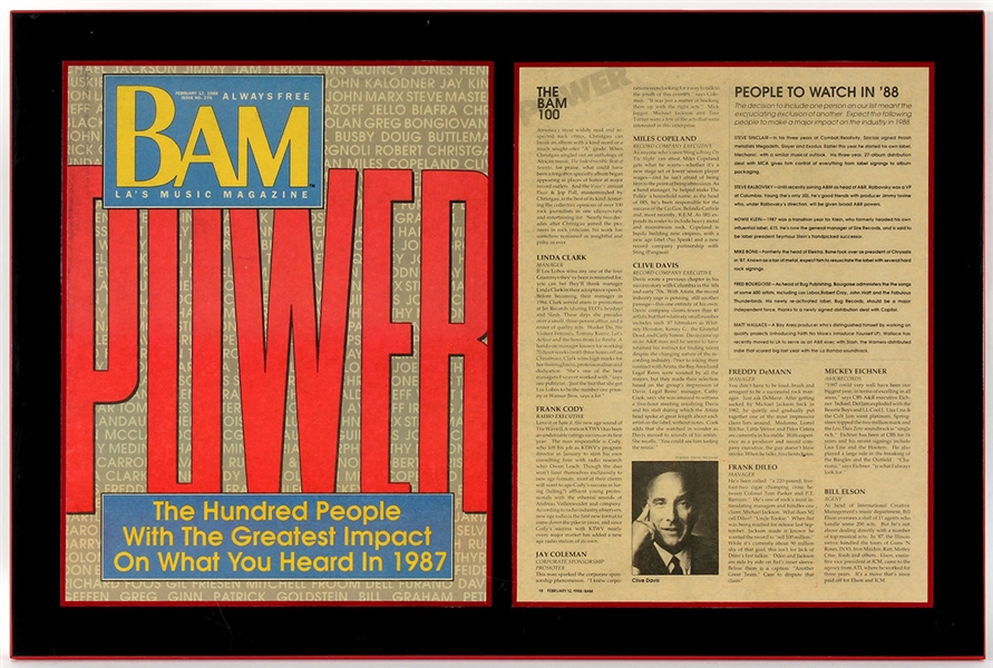 Michael Jackson Manager Frank DiLeos BAM L.A. Magazine 1987 "Power" Edition Plaque 